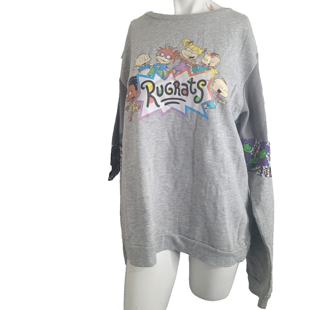 Rugrats sweatershirt XXL pullover cartoon fleece lining longsleeve gray heather